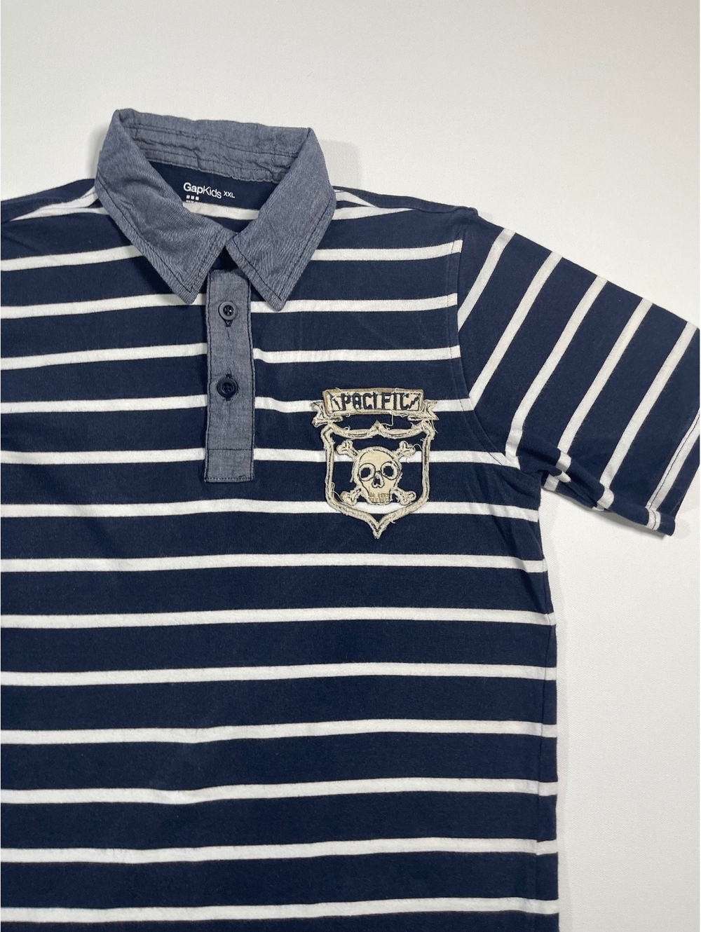 Gap Kids Boys XXL Navy and White Striped Polo Shirt with Ap